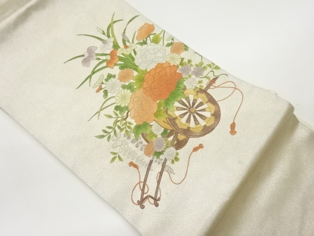 相良刺繍花車模様名古屋帯